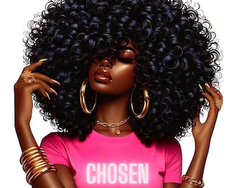 Afro Girly Png, Clipart, Black Girl Magic, Melanin Queen File, Journal, Wall Art, Sublimation, Mug, Tumbler, Tote, UV DTF Digital Download