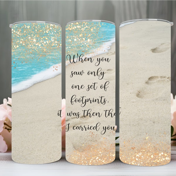 Footprints In the Sand Tumbler PNG, Footprints Tumbler Wrap, PNG for Sublimation, Instant PNG Download, Motivational Tumbler Wrap, Faith Cup