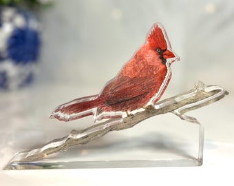 Cardinal Watercolor Art Block | Shelf Decor Gift | Bird Lover Gift