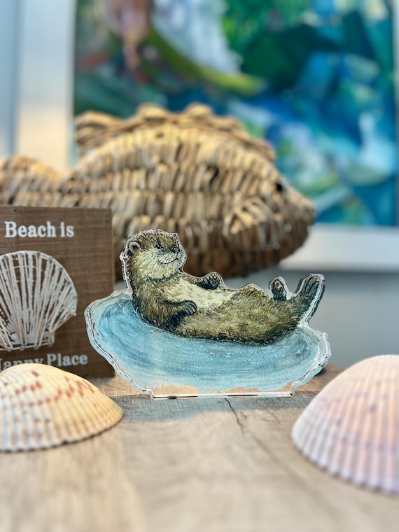 Otter Acrylic Art Block | Marine Life Decor | Nursery Shelf Display