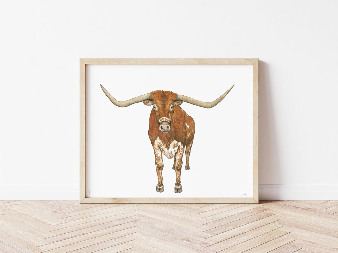 Texas Longhorn Watercolor Print | Western Dorm Decor | Bevo Art (8x10 ...