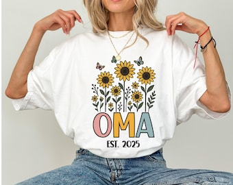 Comfort Colors® Sunflower Oma Shirt, Oma Gifts, Custom Oma Shirt, Oma Established Year Shirt, Sunflower Grandma Shirt, Custom Grandma Gift