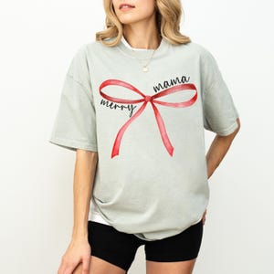Comfort Colors® Merry Mama Shirt,Red Bow Mama Tshirt,Mama Christmas Bow TShirt,Christmas Mama Gifts,Christmas Gift For Mama, Mama Tee Bay