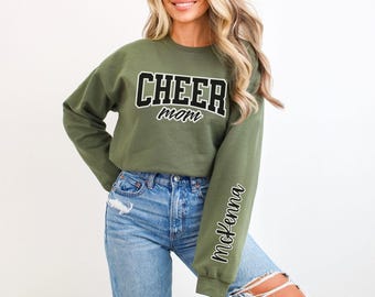 Custom Cheer Mom Sweater, Cheer Mom Sweatshirt With Name On Sleeve, Cheer Mom Gift, Cheerleading Mom, Gift For Cheer Mom,  Mother's Day Gift