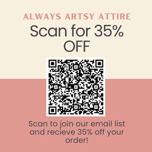 a pink and white background with a qr code