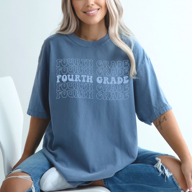 Comfort Colors® Fourth Grade Teacher Shirt,Comfort Colors Fourth Grade Shirt,4th Grade Teacher Shirt,Gift For Teacher,Groovy Teacher T-Shirt Blue Jean