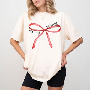 Comfort Colors® Merry Mama Shirt,Red Bow Mama Tshirt,Mama Christmas Bow TShirt,Christmas Mama Gifts,Christmas Gift For Mama, Mama Tee Ivory