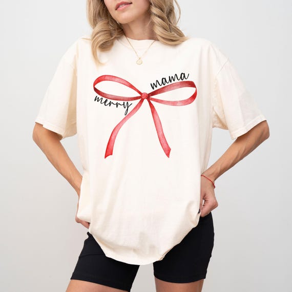 Comfort Colors® Merry Mama Shirt,Red Bow Mama Tshirt,Mama Christmas Bow TShirt,Christmas Mama Gifts,Christmas Gift For Mama, Mama Tee