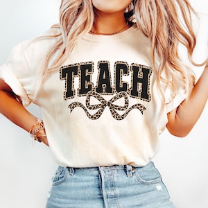 Comfort Colors® Leopard Teacher Shirt, Gift for Teacher, Retro Teach Shirt,Teacher Appreciation,Back To School Shirt, Teacher Gift,Teach Tee