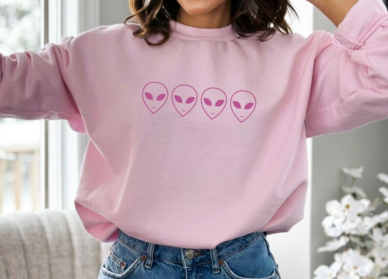 Aliens Sweatshirt, UFO Sweatshirt, Aliens Shirt, Minimalist Sweatshirt, Space Sweatshirt, Alien Lover Sweatshirt, Crewneck Sweatshirt, image 5