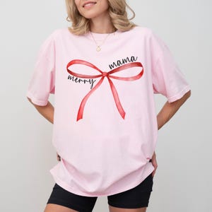 Comfort Colors® Merry Mama Shirt,Red Bow Mama Tshirt,Mama Christmas Bow TShirt,Christmas Mama Gifts,Christmas Gift For Mama, Mama Tee Blossom
