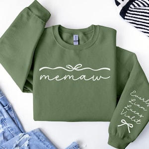 Custom Memaw Sweatshirt with Grandkids Names on Sleeve, Custom Memaw Sweater, Personalized Gift for Memaw, Mothers Day Gift, Memaw Gift