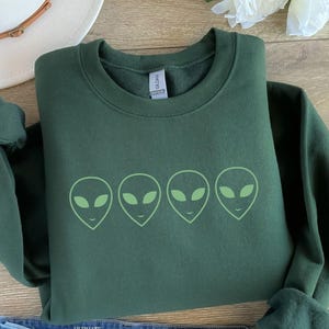 Aliens Sweatshirt, UFO Sweatshirt, Aliens Shirt, Minimalist Sweatshirt, Space Sweatshirt, Alien Lover Sweatshirt, Crewneck Sweatshirt, image 3
