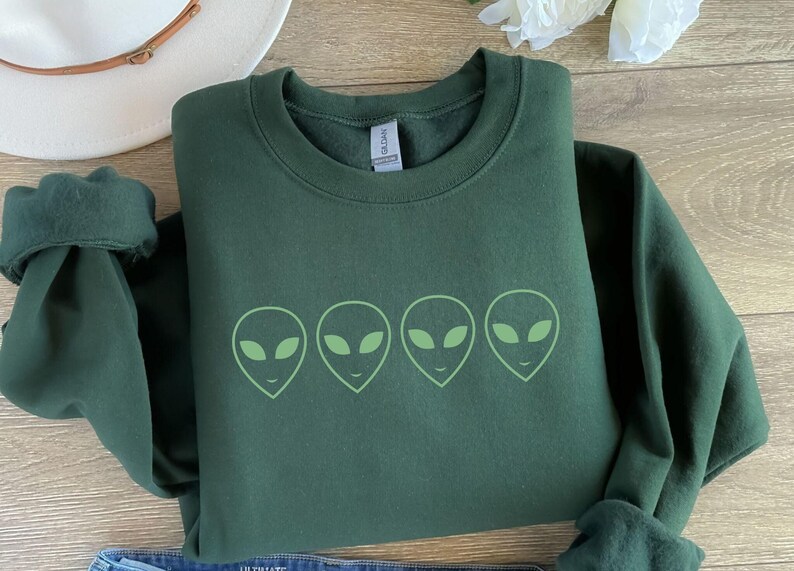 Aliens Sweatshirt, UFO Sweatshirt, Aliens Shirt, Minimalist Sweatshirt, Space Sweatshirt, Alien Lover Sweatshirt, Crewneck Sweatshirt, image 3