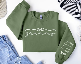 Custom Grammy Sweatshirt with Grandkids Names on Sleeve, Custom Grammy Sweater, Personalized Gift for Grammy, Mothers Day Gift For Grandma