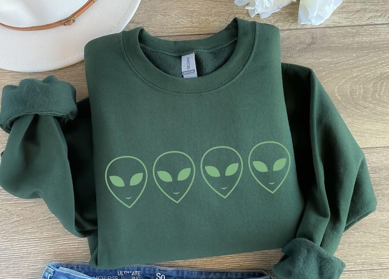 Aliens Sweatshirt, UFO Sweatshirt, Aliens Shirt, Minimalist Sweatshirt, Space Sweatshirt, Alien Lover Sweatshirt, Crewneck Sweatshirt, image 1