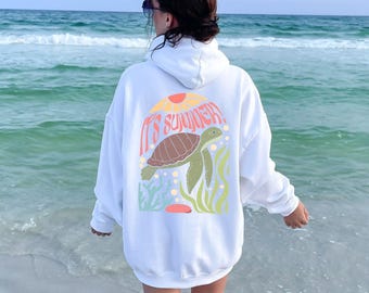 Beachy Hoodie, Turtle Hoodie, Summer Hoodie, Ocean Hoodie, Sea Turtle Hoodie, Ocean Themed Hoodies, Sunset Summer Hoodie, Summer Sweater