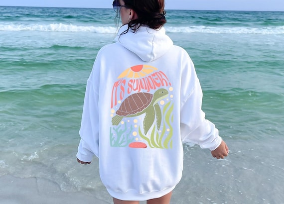 Beachy Hoodie, Turtle Hoodie, Summer Hoodie, Ocean Hoodie, Sea Turtle Hoodie, Ocean Themed Hoodies, Sunset Summer Hoodie, Summer Sweater