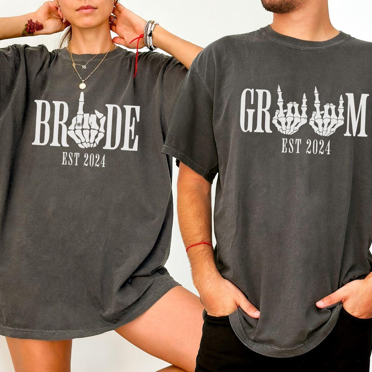 Bride Skeleton Hand Halloween Tshirt, Custom Goth Wedding Shirts, Gothic Bride and Groom Matching Gift, Newly Married - Etsy