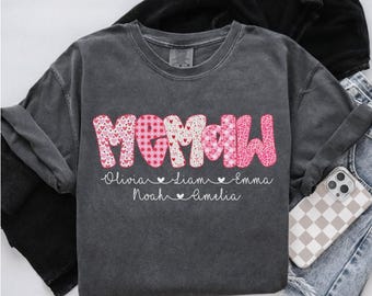 Comfort Colors® Memaw Valentine TShirt: Personalized Grandma Shirt With Grandkids Names