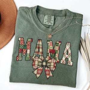 Comfort Colors® Christmas Faux Patchwork Mama Shirt, Christmas Mama Gifts,Holiday Mama Tshirt,Mama Christmas TShirt,Christmas Gift For Mama