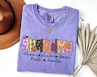 Comfort Colors® Halloween Grandma Shirt,Personalized Grandma Shirt With Kids Names,Grandma Halloween Shirt,Spooky Grandma Tee,Halloween Gift