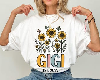 Comfort Colors® Floral Gigi Shirt,Gigi Gift,Custom Gigi Shirt,Gigi Established Year Shirt,Gigi Mothers Day Gift For Grandma,Pregnancy Reveal