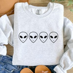 Aliens Sweatshirt, UFO Sweatshirt, Aliens Shirt, Minimalist Sweatshirt, Space Sweatshirt, Alien Lover Sweatshirt, Crewneck Sweatshirt, image 7