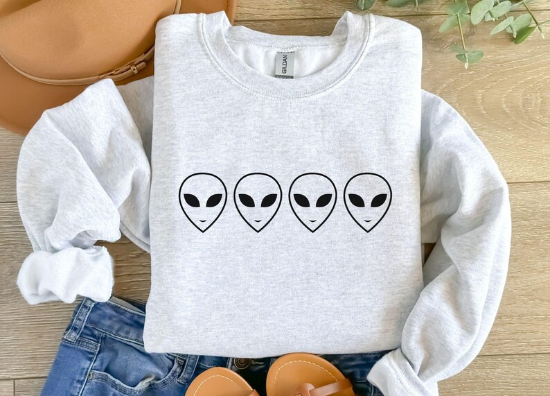 Aliens Sweatshirt, UFO Sweatshirt, Aliens Shirt, Minimalist Sweatshirt, Space Sweatshirt, Alien Lover Sweatshirt, Crewneck Sweatshirt, image 7