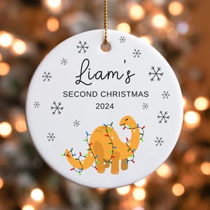 Personalized Baby&#39;s First Christmas Ornament 2024, Custom Baby Keepsake, Boys Christmas Ornament, Personalized Dinosaur Christmas Ornament