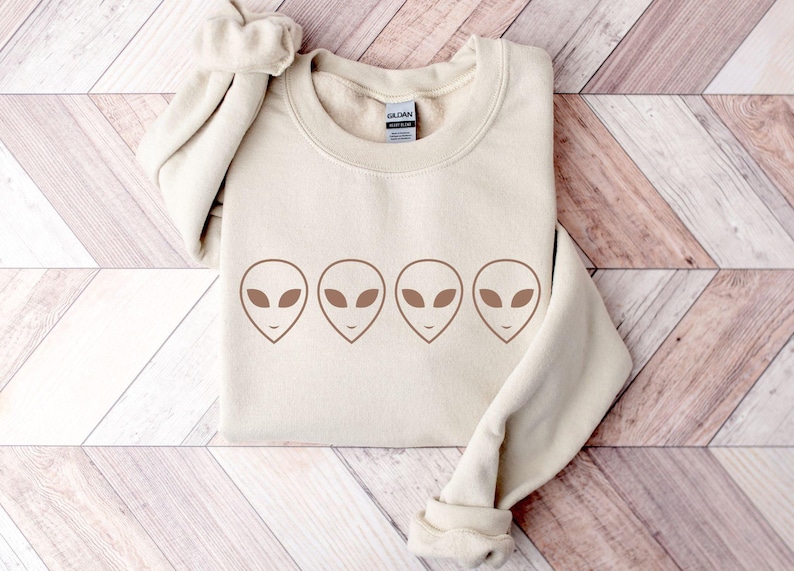 Aliens Sweatshirt, UFO Sweatshirt, Aliens Shirt, Minimalist Sweatshirt, Space Sweatshirt, Alien Lover Sweatshirt, Crewneck Sweatshirt, image 2