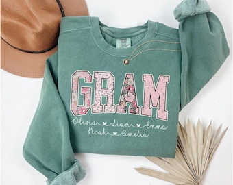 Sudadera personalizada Comfort Colors® para abuela con nombres de niños, suéter para abuela, sudadera floral para abuela, sudadera para el Día de la Madre para abuela, regalos para abuela