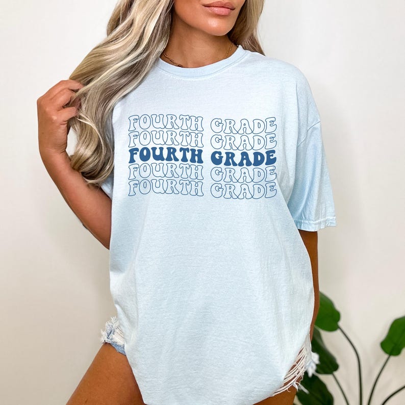 Comfort Colors® Fourth Grade Teacher Shirt,Comfort Colors Fourth Grade Shirt,4th Grade Teacher Shirt,Gift For Teacher,Groovy Teacher T-Shirt Chambray