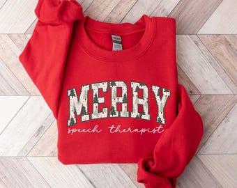 Merry Speech Therapist Sweatshirt,Speech Therapy Gift,Speech Pathologist Crewneck,Speech Language Pathologist Sweatshirt,SLP Christmas Gift