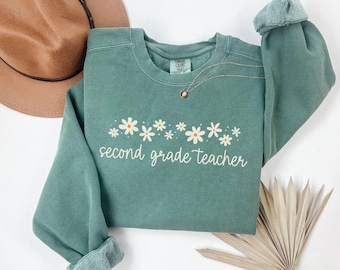 Comfort Colors® Second Grade Teacher Sweatshirt, Second Grade Sweatshirt, 2nd Grade Teacher Sweater,Gift For Teacher,Floral Teacher T-Shirt