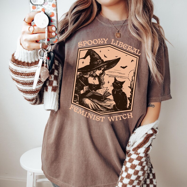 Comfort Colors® Spooky Liberal Feminist Witch Shirt,Fall Feminism Tee,Feminist Witch Shirt,Halloween Womens Empowerment T-Shirt,Mystic Shirt image 2