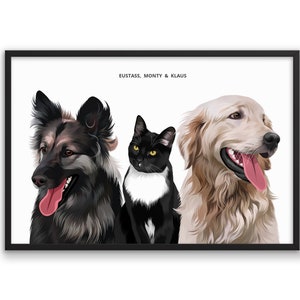 Three Custom Pet Portraits | Cat & Dog Minimal Modern decor | Cartoon Style | Personalised Gifts | Digital Illustration Vector Art Prints