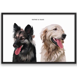 Twee aangepaste huisdierportretten | Cat & Dog Minimaal Modern decor | Huisdier Cartoon Stijl | Gepersonaliseerde geschenken | Digitale illustratie Vector Art Prints
