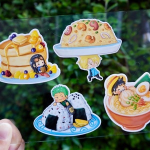 One Piece x Food Waterproof Stickers | Cute Luffy Sticker | Zoro Sticker | Sanji Sticker | Robin Sticker | Laptop Sticker