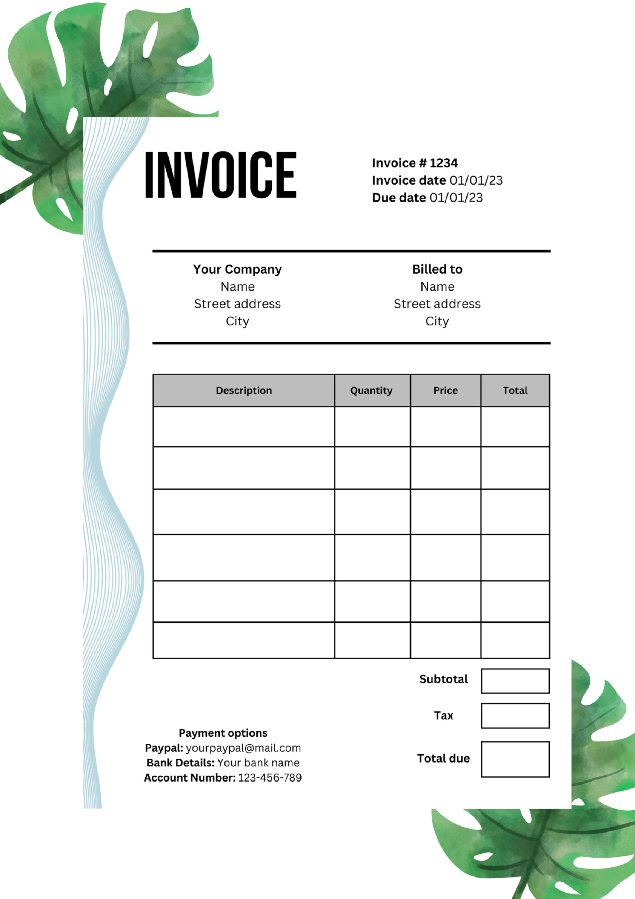 Invoice Template Canva / Modern Billing Form / Editable / Instant ...