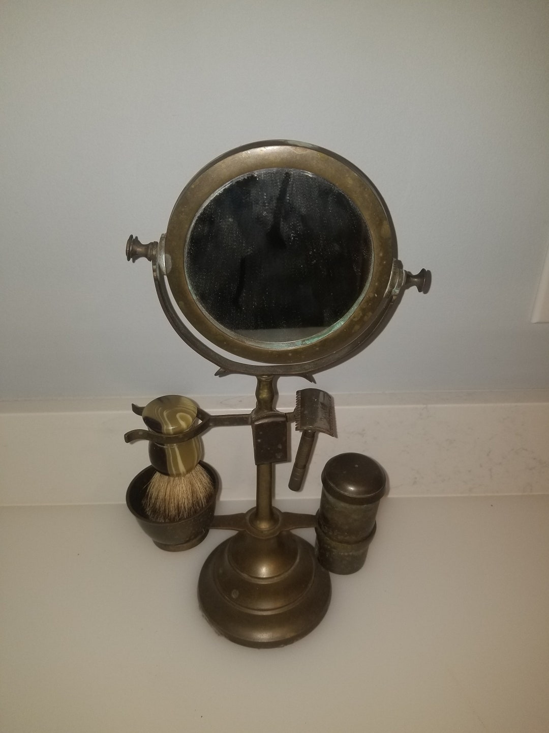 Antique Brass Shaving Stand Mirror Etsy