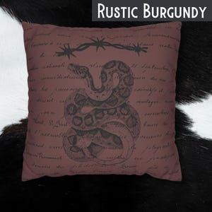 Western Gothic Rattlesnake Faux Suede Pillow | Whimsigoth Americana Decor | Snake Throw Cushion Cover | Farmhouse Rustic Home Accent