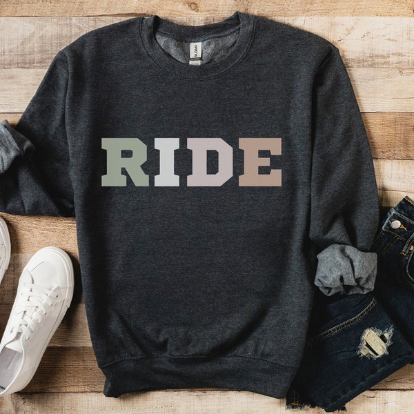RIDE equestrian adult unisex sweat shirt, eventer sweatshirt, hunter jumper sweat, horse sport shirt for women, gift for riding instructor