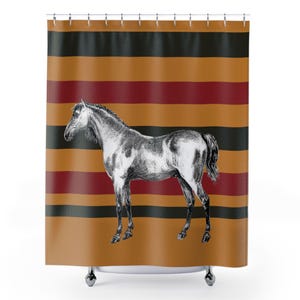 Horse Shower Curtain | Newmarket Stripe Equestrian Bath Curtain | Western Farmhouse Bathroom Decor
