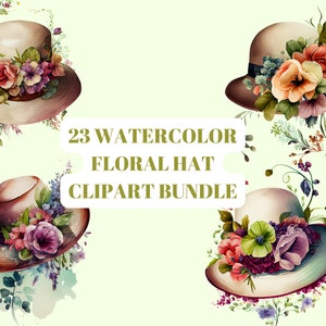 23 Country Watercolor Hat Floral Clipart Bundle - Acquerello Hat Fashion Clipart per progetti fai da te e artigianato