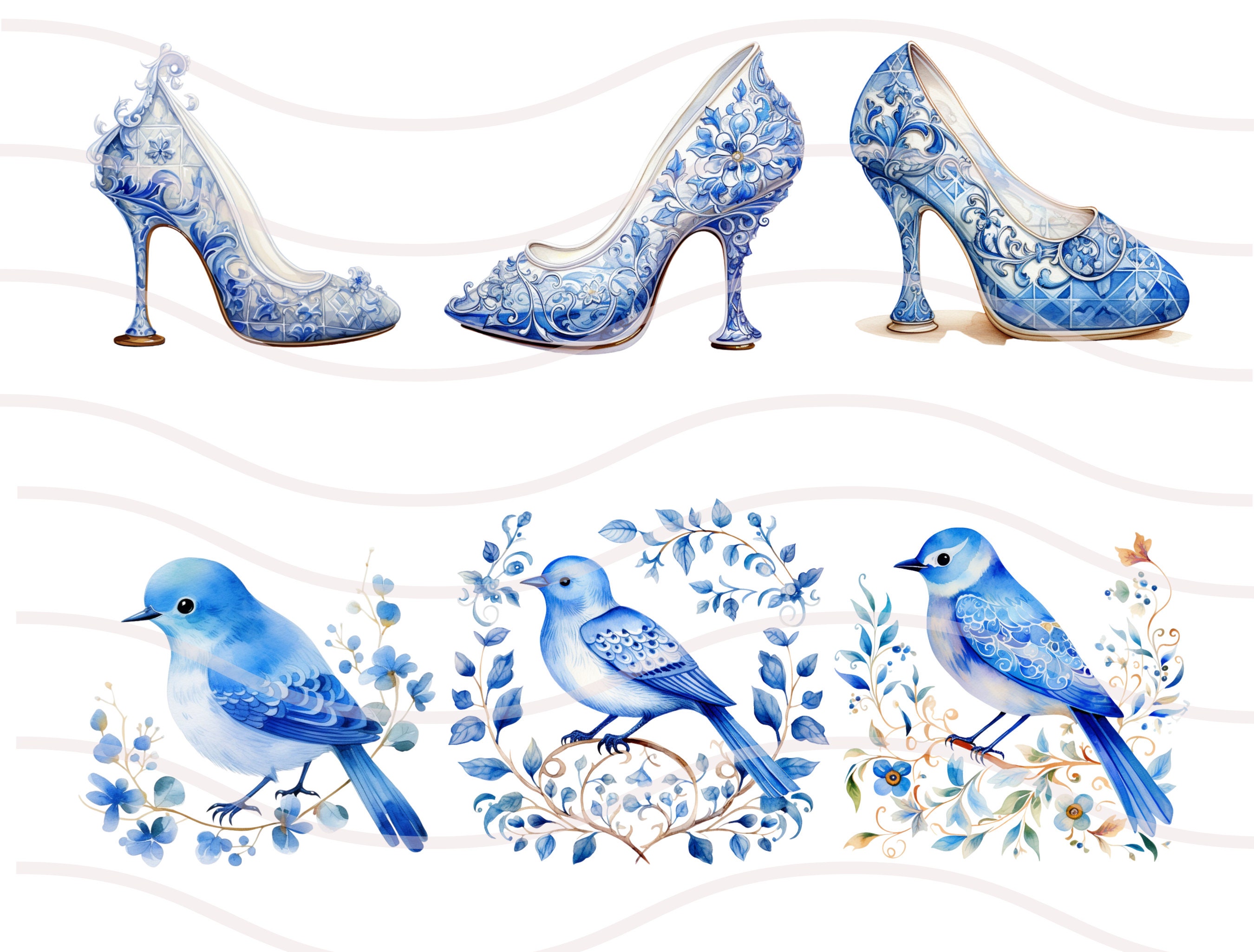 Cinderella Princess Clipart Bundle - Watercolor Blue Clipart Set of 22 ...