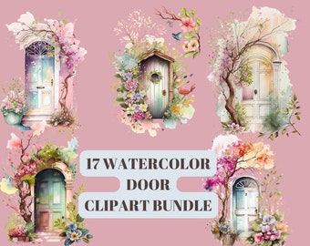 Świeża i kolorowa wiosenna akwarelowa grafika na drzwiach do projektów DIY