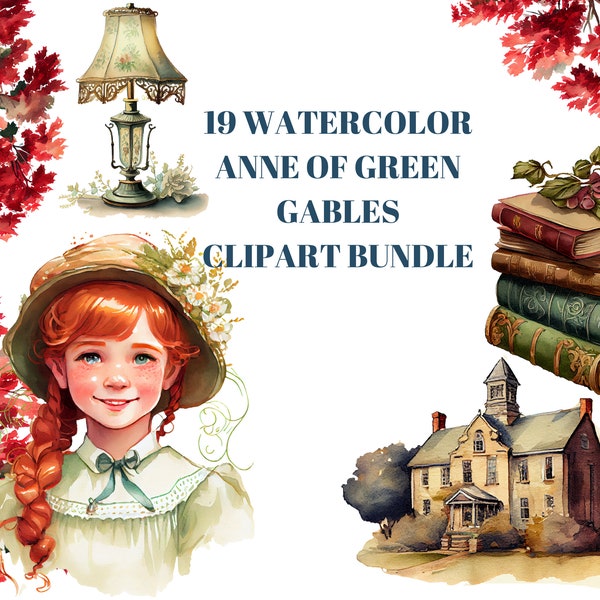 Vintage Anne of Green Gables Clipart Set -  Watercolor Clipart for Book lovers - Cottagecore Clipart Set