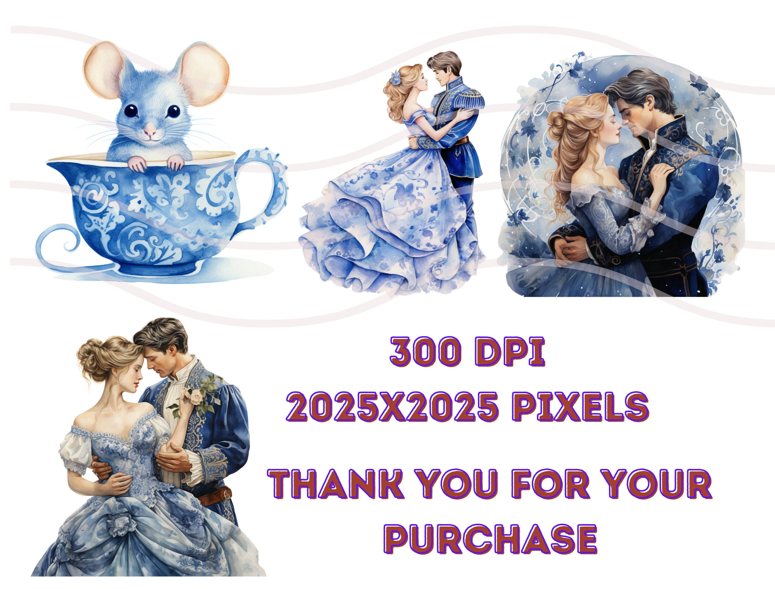 Cinderella Princess Clipart Bundle - Watercolor Blue Clipart Set of 22 ...