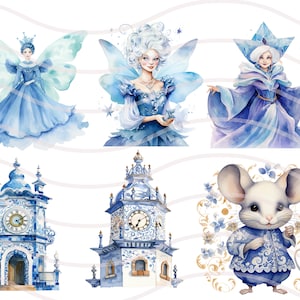 Cinderella Princess Clipart Bundle - Watercolor Blue Clipart Set of 22 ...